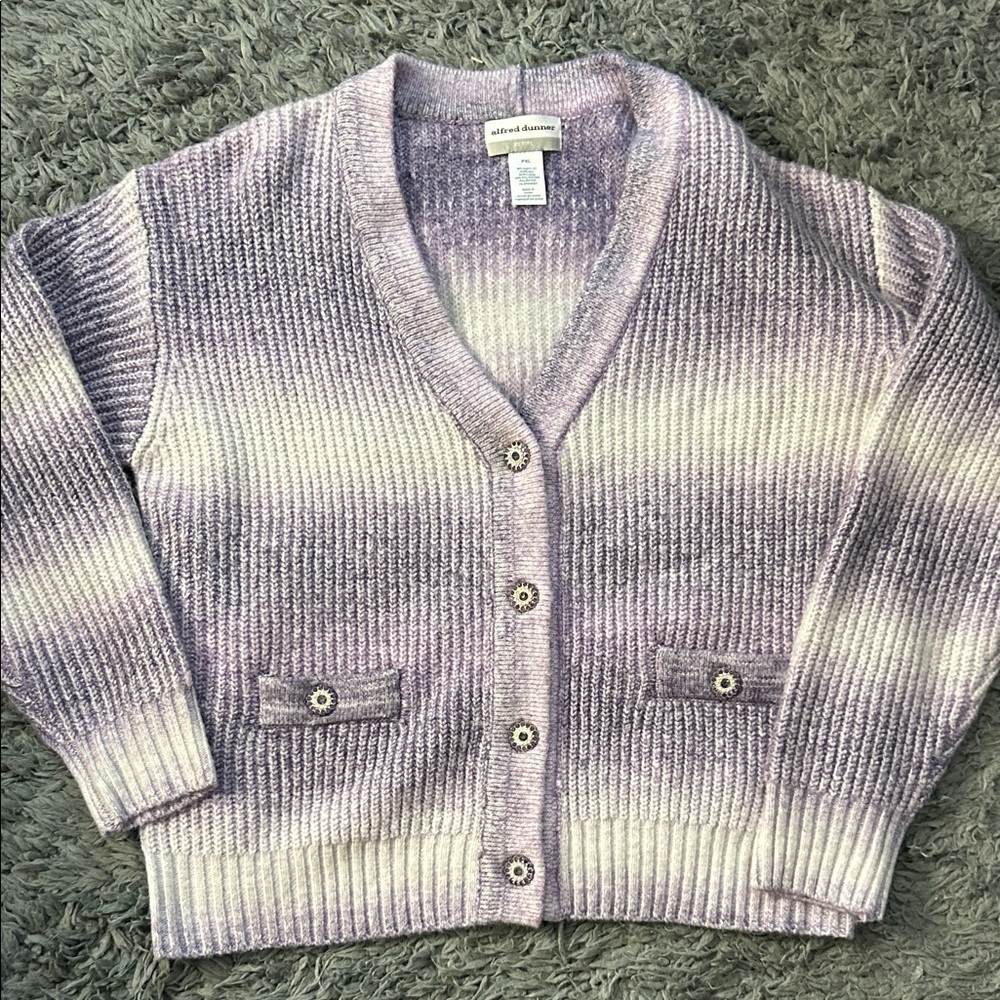 Alfred Dunner Lavender and Cream Ombre Ribbed Button Cardigan